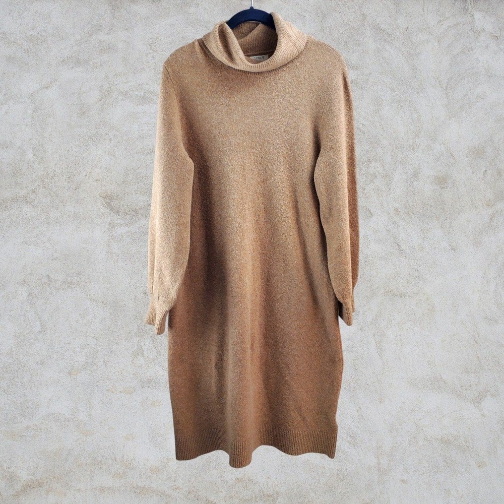 J.Crew Extra-Soft Turtleneck Sweater Dress Camel Tan Wool Blend Midi Womens M - Picture 2 of 6